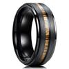 Fashion 8mm Black Stainless Steel Rings for Men Hawaiian Koa Wood Inlay Matte Brushed Finish Promise Rings Men Wedding Jewelry