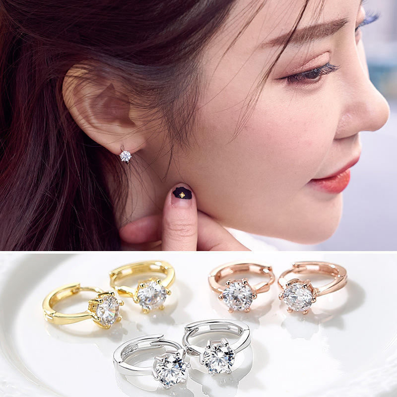 925 Sterling Silver Zircon Ear Piercing Crystal Hoop Earrings for Women Girls Engagement Wedding Trendy Party Jewelry Gift