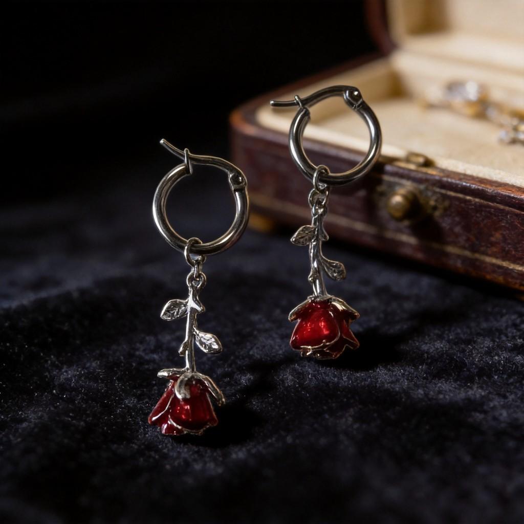 Rose Flower Vintage Alloy Earrings For Women With Retro Art Style