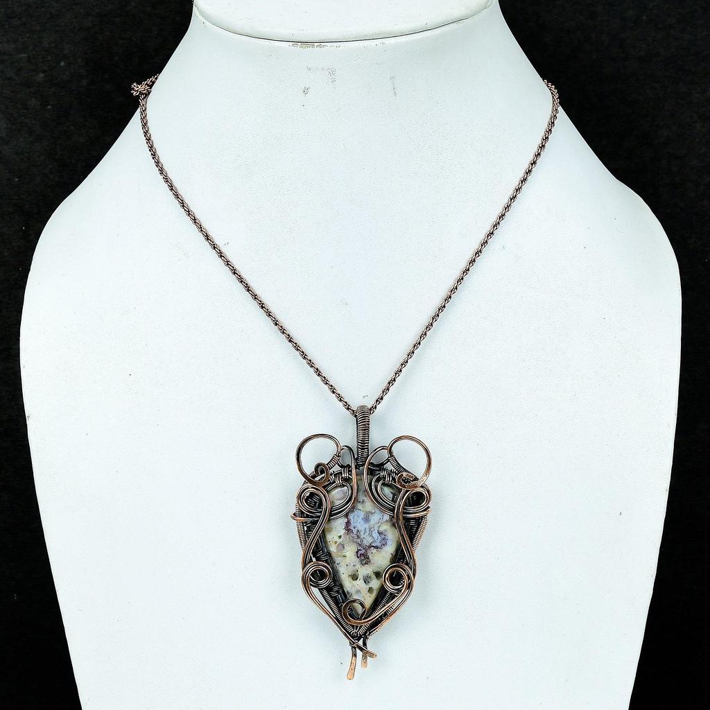 Кулон из мохового агата, обернутый медной проволокой 999 пробы, кулон ручной работы с драгоценным камнем, подарок на день рождения