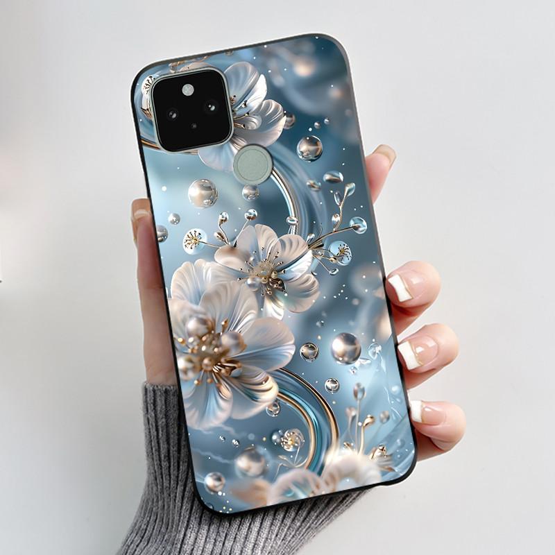 Силиконовый чехол для Google Pixel 5 Pixel 5A Pixel5 Pixel5A Мягкий чехол Роскошная мода Бабочки Цветы Нарисованный Черный чехол для телефона