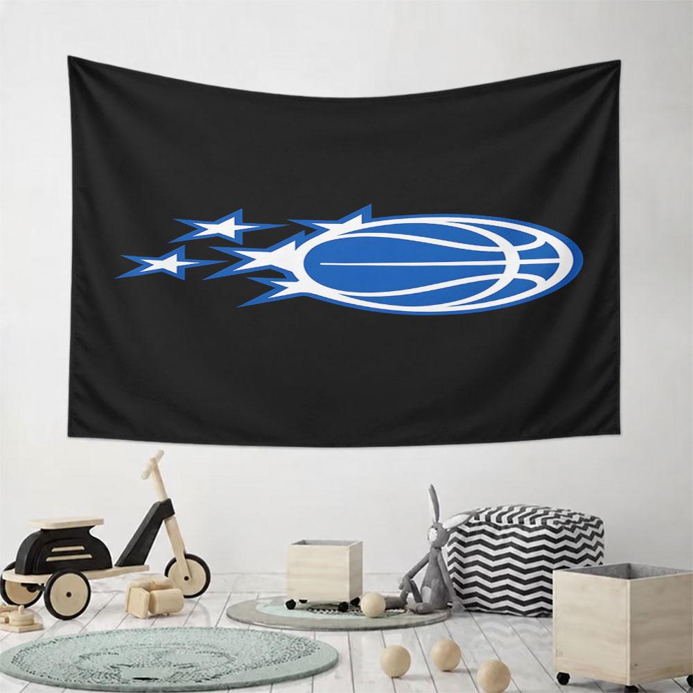 Blue Basketball with Stars Design Pattern Wall Hanging Tapestry Decorative Tapestry Home Decor for Bedroom and Living Room
