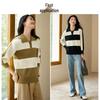 Women's Striped Color Block Knitted Sweater with Lapel Collar