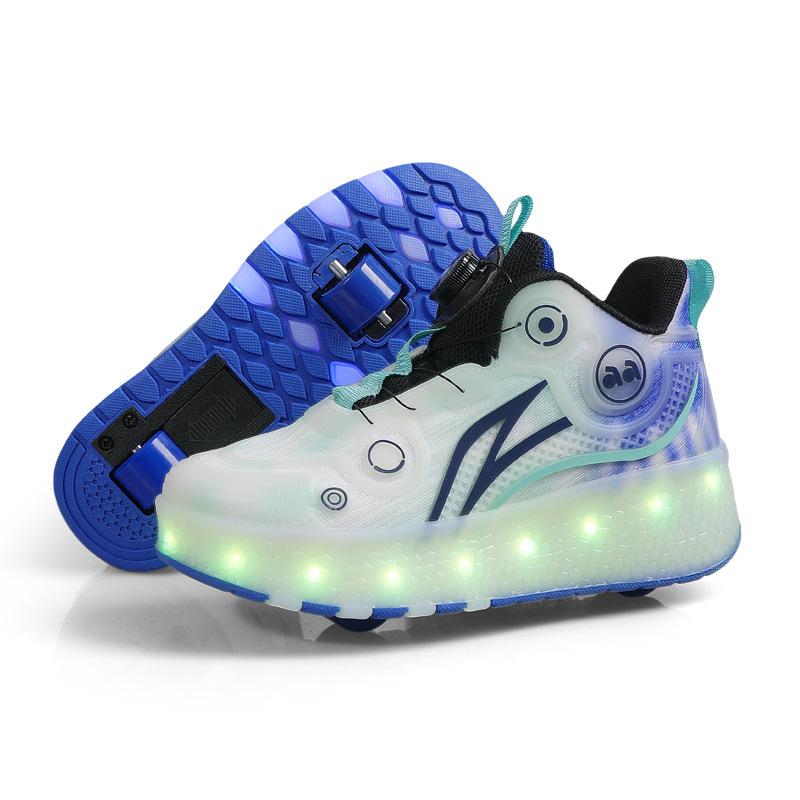 Детская светящаяся обувь, двухколесные беговые дорожки, четырехколесные роликовые коньки, перезаряжаемые взрослые колеса, шнурки, фонари, мужская и женская спортивная обувь