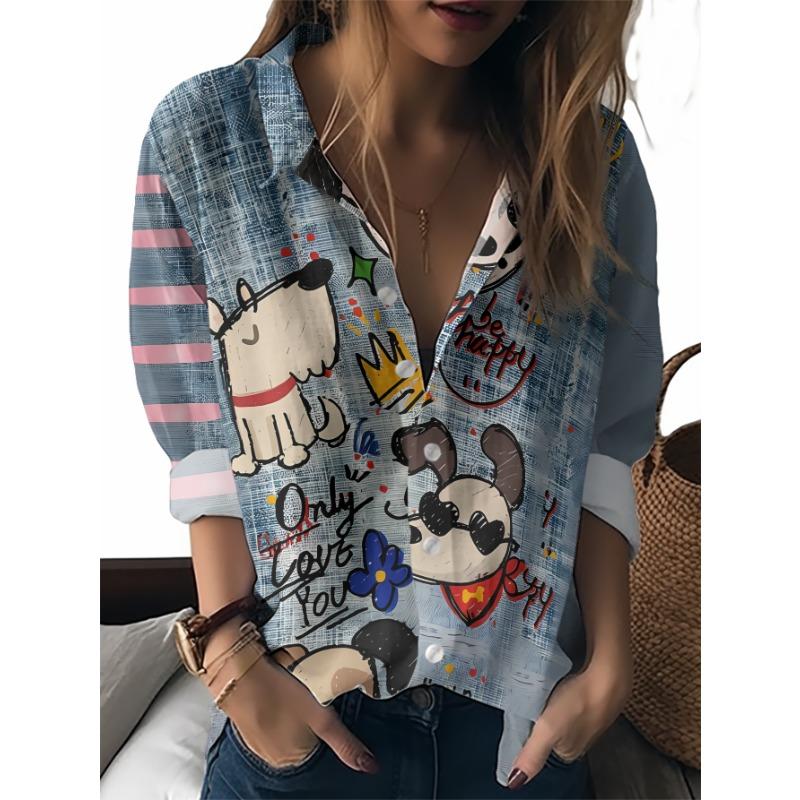 New women's long sleeve shirt cartoon puppy print shirt