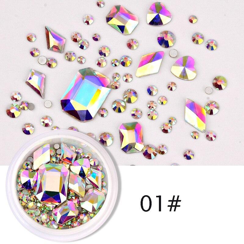 1 коробка, красочные стразы, украшения для дизайна ногтей, 3D подвески, блестящие хрустальные акриловые камни, блестящие AB, плоская задняя часть, аксессуары для ногтей «сделай сам»