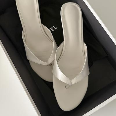 Минималистичные шлепанцы на высоком каблуке из овчины, женская обувь, летняя верхняя одежда, темперамент, с перемычкой между пальцами, на тонком каблуке, крутые шлепанцы, шлепанцы в отпускном стиле