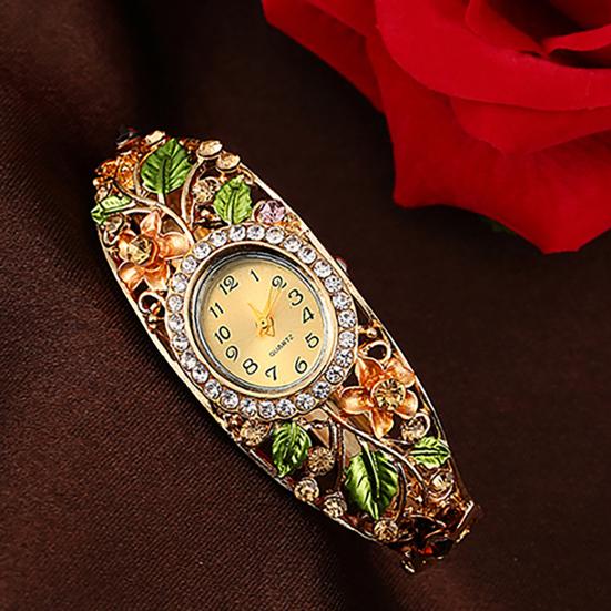 Bangle Dress Watch Vintage Faux Crystal Alloy Pretty Floral Pattern Bracelet Watch