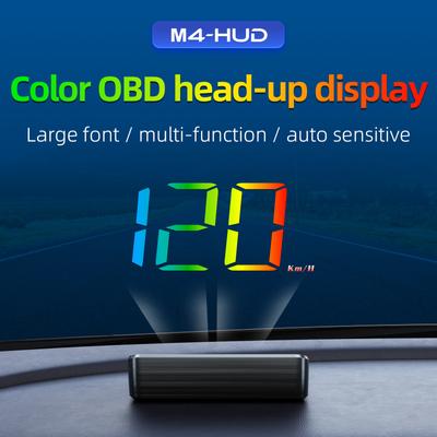M4 Цветной светодиодный шрифт OBD HUD Автомобильный проекционный дисплей Метр Цифровой проектор на лобовое стекло Спидометр Мили в час Км/ч Об/мин Температура воды Напряжение