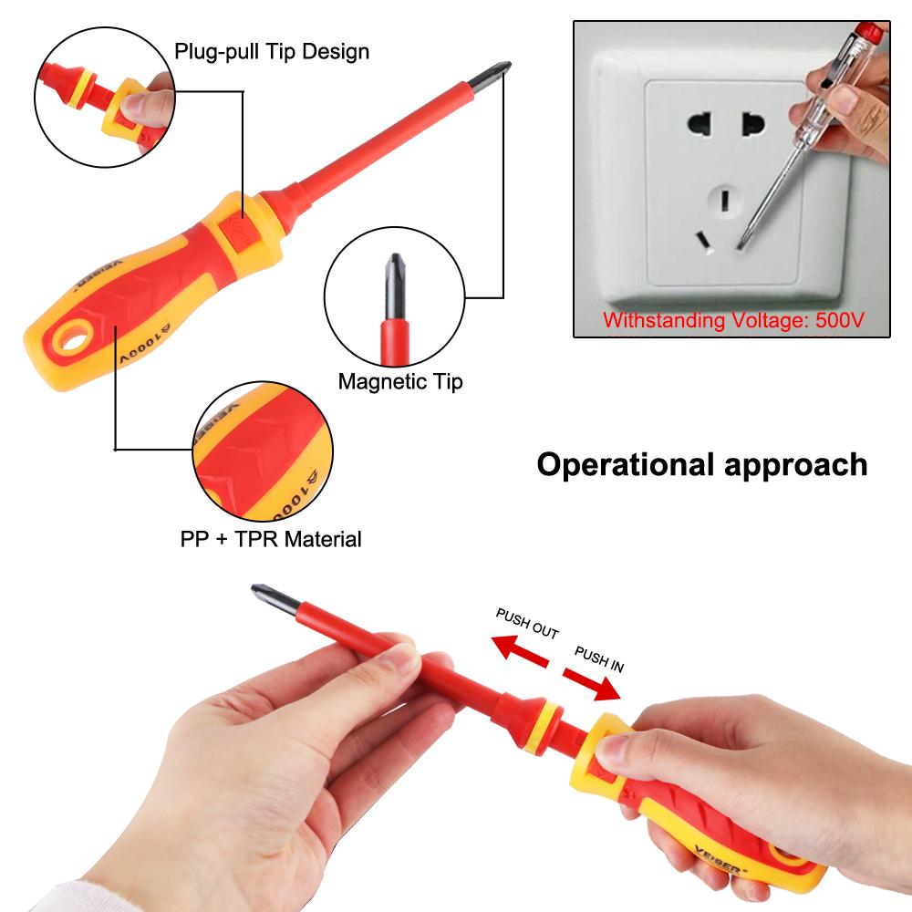 Отвертки для мотоцикла Снятие 13 шт. Магнитная отвертка Пробник Тестер Изолированная рукоятка Биты Phillips Шлицевые Гаражные инструменты