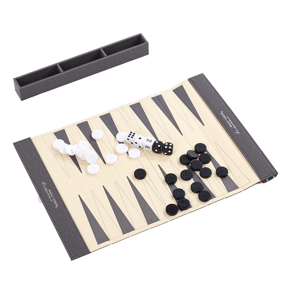 Roll-up Leather Backgammon: Portable Outdoor Travel Game Board | PU Foldable Western Chess Set
