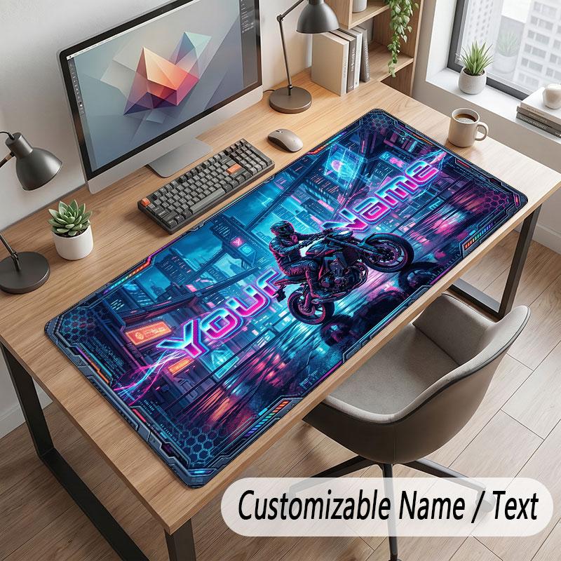 Motorcycle Theme Customized Mouse Pad Personalized Print Name Text Desk Mat For Home Office Table Decor