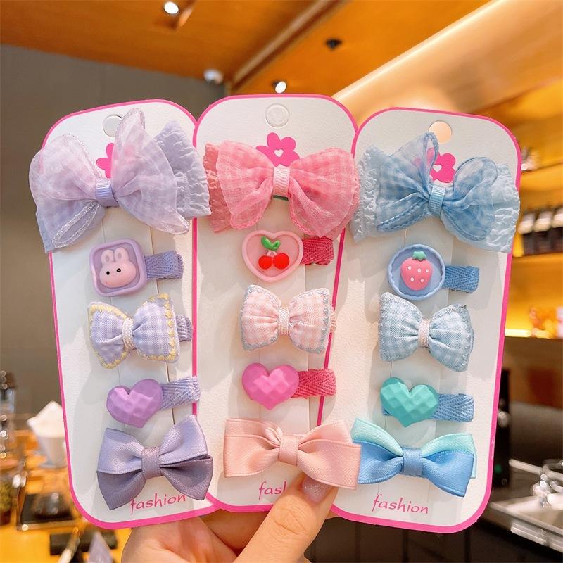5 шт./компл., милая корейская заколка для волос для маленьких девочек, бант, плюшевый шарик, милая заколка для волос для маленьких девочек, тканевые аксессуары для волос с боковой челкой