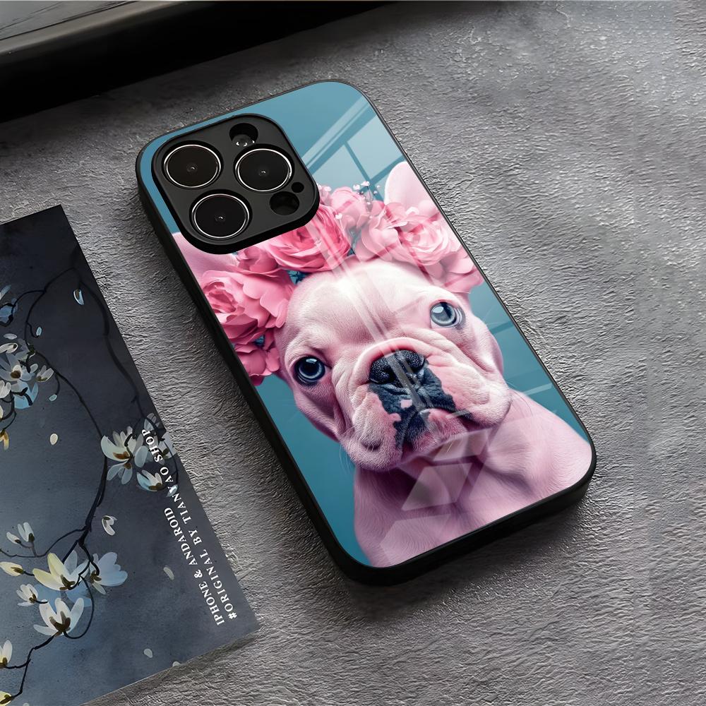 Frenchies French Bulldog Dog Phone Case For IPhone 17 Air 16 E Pro Max 15 14 13 Mini 12 Pro 11 Max Plus Black Glass Cover