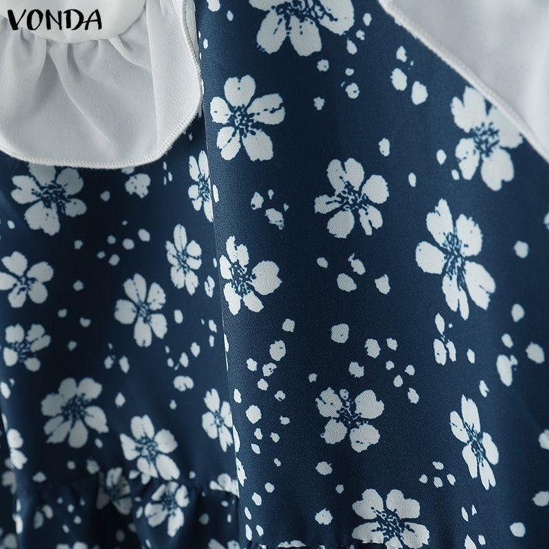 VONDA Женское повседневное платье с кукольным воротником, цветочным принтом, пэчворком, длинным рукавом, элегантное