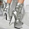 Sexy Platform Ankle Boots for Women Luxury Black Gold Silver Short Boot High Heel Party Dance Shoes Lady Big Size 45 2025 Winter