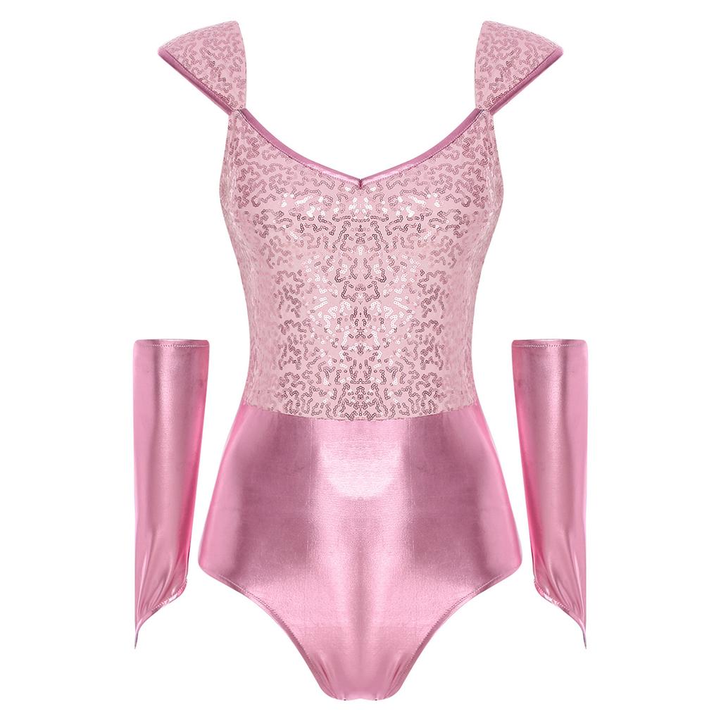 Женское блестящее боди с пайетками, металлик, блестящее, со съемными рукавами, пэчворк, облегающий леотард, клубная одежда, костюм на Хэллоуин