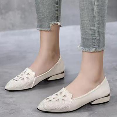 Туфли-лодочки с острым носком Женские туфли с перфорацией Повседневные дышащие балетки Лоферы Комфортные женские одинарные