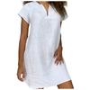 Женская мода, летняя свободная юбка, хлопковое льняное платье с коротким рукавом и v-образным вырезом