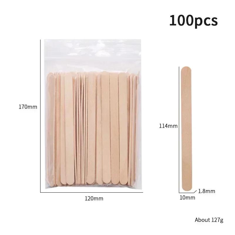 100/200 PCS Disposable Wood Stick Beauty Spatulas Log Hair Removal Wax Coating and Scraping Tools Eyebrow Trimming Wooden Stick
