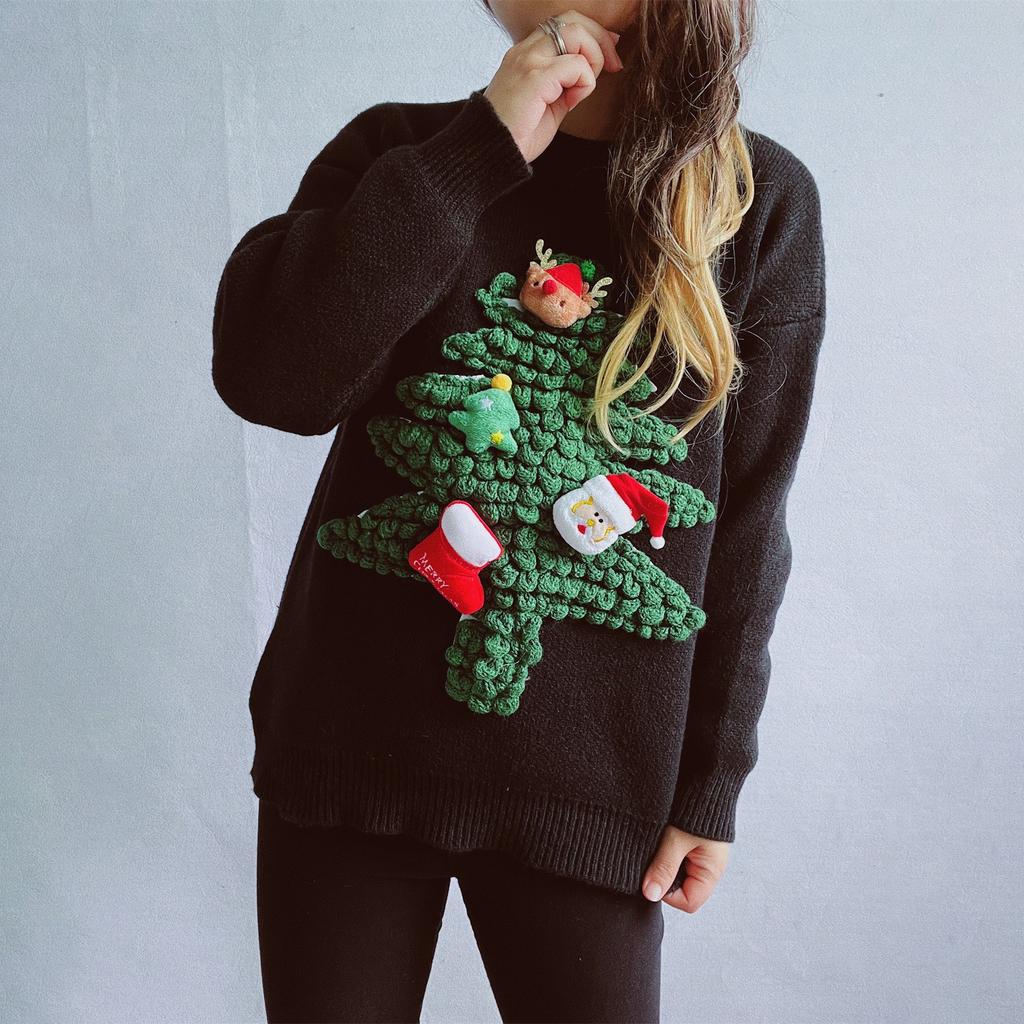 Women's Fashion Fall And Winter Christmas Loose Round Neck Pullover Knitted Sweater