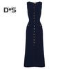 Летнее женское платье трикотажное платье-футляр Slim Fit сплошной цвет с круглым вырезом эластичное однобортное платье без рукавов на пуговицах длиной до середины икры