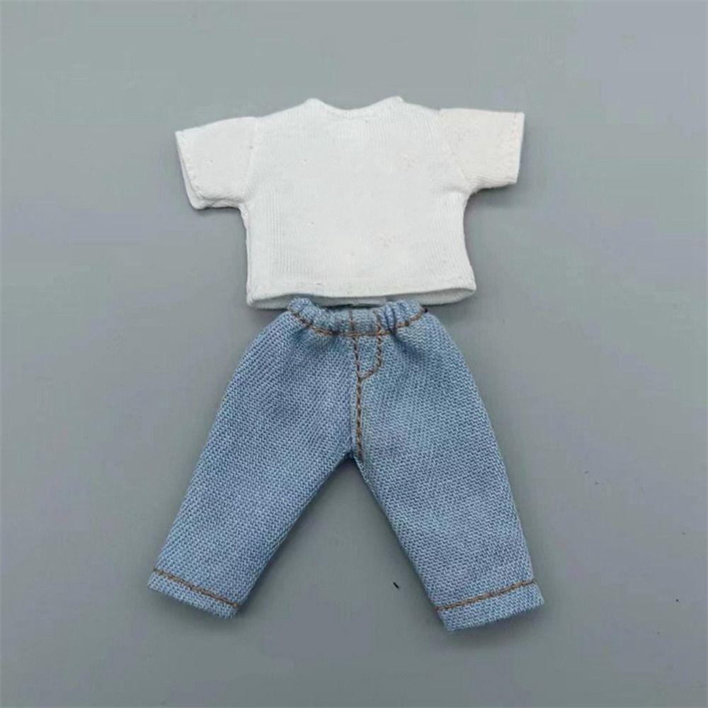 Fashion Doll Clothes T-shirt Cute Denim Trousers for 1/11 OB11/Obitsu11Dolls/1/12Bjd Doll