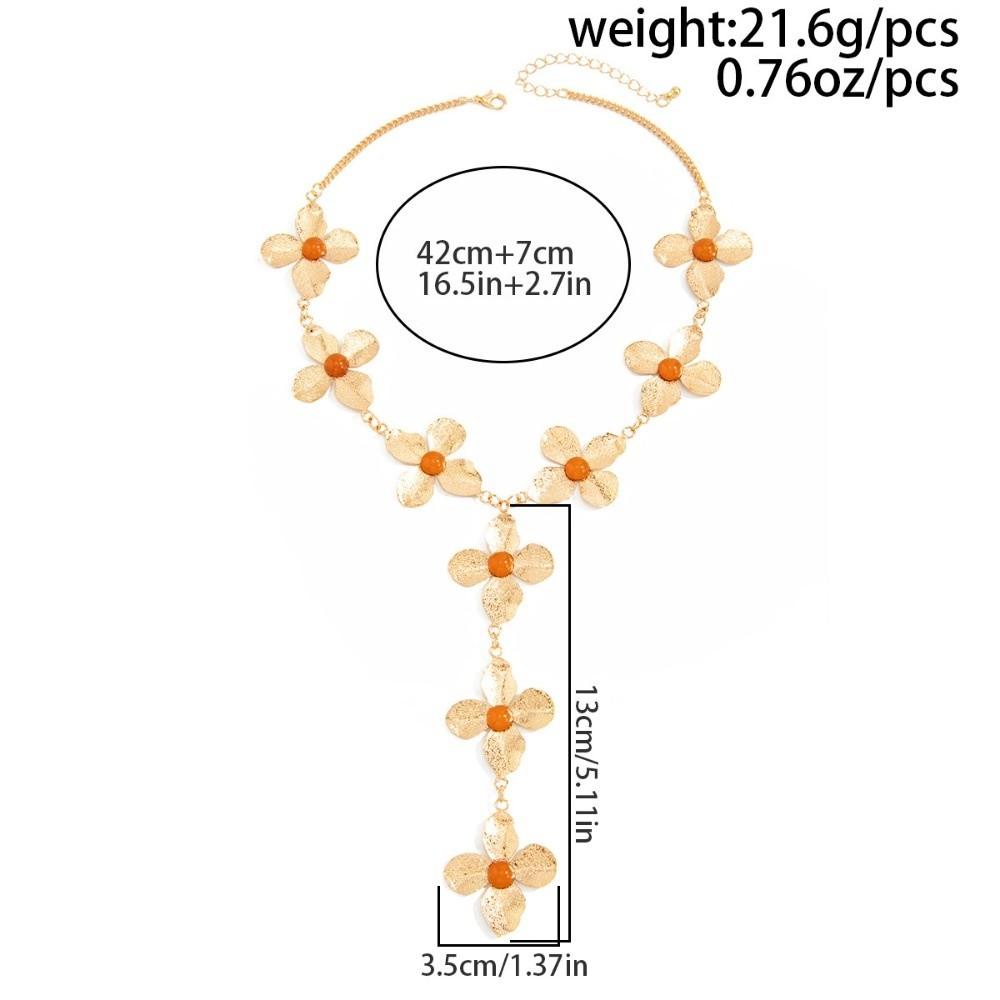 Gold Flower Pendant Necklace Punk Flower Tassels Earrings Vintage Y-shaped Chain Necklace  Women