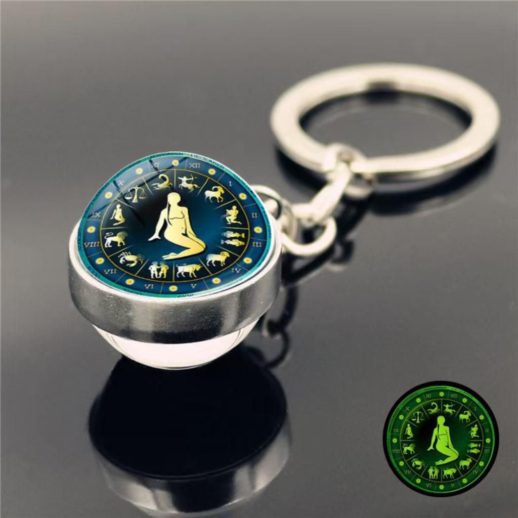 Брелок Подвеска для Сумки 12 Знаков Зодиака Камень Времени Двусторонний Стеклянный Шар