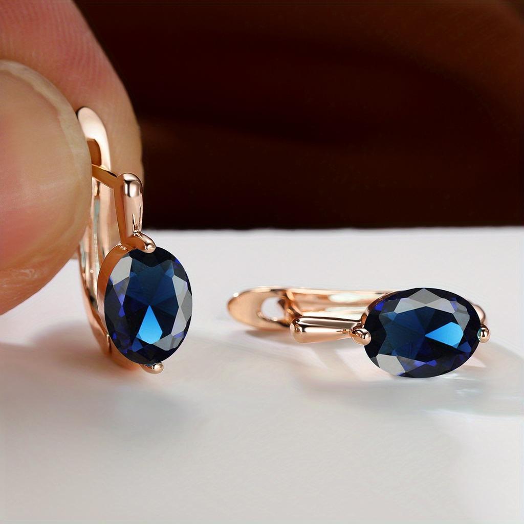 Exquisite Gold Color Oval Cut Red Blue Green Aqua Stone Hoop Earrings Woman Huggie Stud Wedding Birthday Gift Jewelry Bridal Lady Earrings