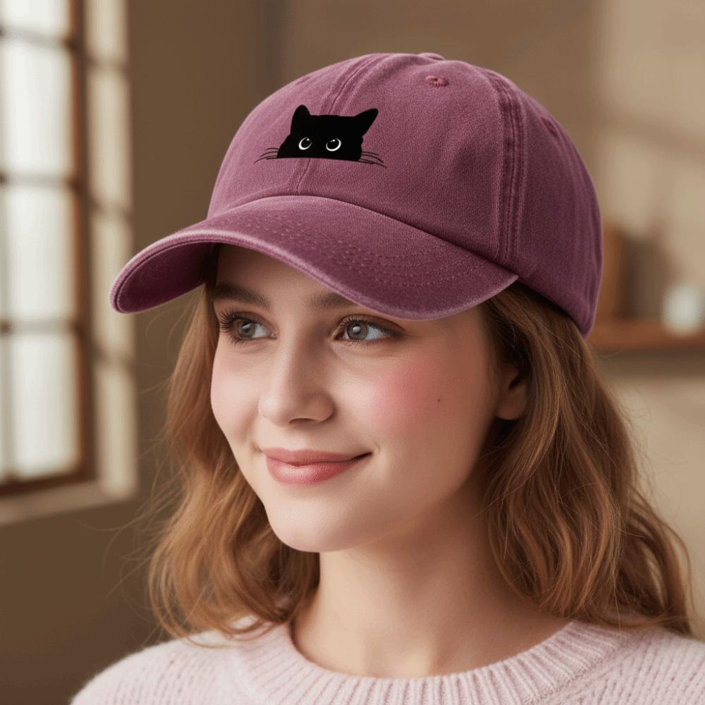 Sweet Cartoon Baseball Hat Peaked Cap Cotton Baseball Cap Simple Cat Print Baseball Cap Outdoor