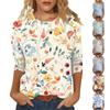Women's Casual Fashion Print Round Neck Three Quarter Sleeve T-Shirt Top Trendy Tops for Women 2024 Womens Summer Tops