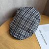 Retro Grid Pattern Short Brim Cap With Sunshade And Breathability For Spring And Autumn