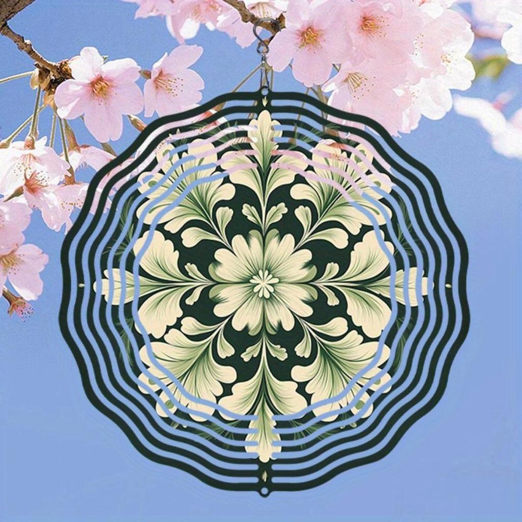 Lucky Clover Pattern Metal Wind Spinner Outdoor Decorative Kinetic Garden Art Hanging Wireless Wind Chime for Halloween Christmas