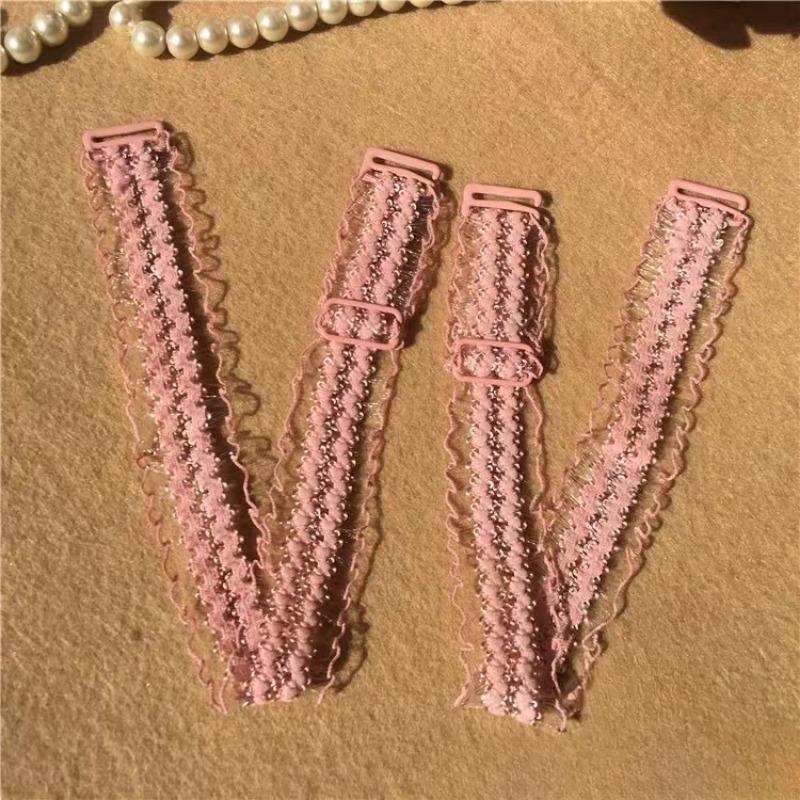 1pair Underwear Accessory Ruffles Bra Straps Adjustable Non-Slip Lace Stretch