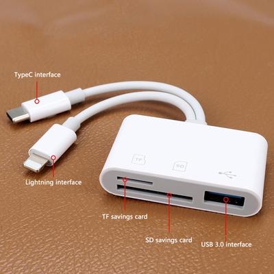 2 в 1 OTG кард-ридер Type C Lightning для SD-TF карты памяти с USB-портом для зарядки для Macbook, ПК, ноутбука, iPhone, кард-ридер
