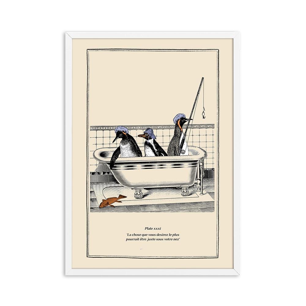 Vintage Octopus Penguin Orangutan Printing Funny Toilet Wall Art Canvas Painting Poster Gothic Steampunk Home DecorationPictures