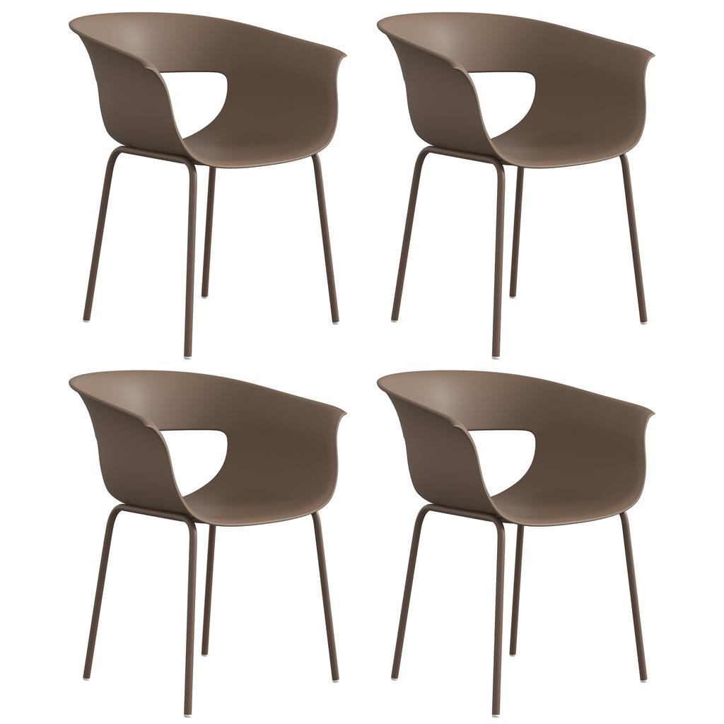 Garden Chairs Set of 4 Ergonomic Balcony Chairs with Cutout Design Armrest Weatherproof Rust-resistant Coffee