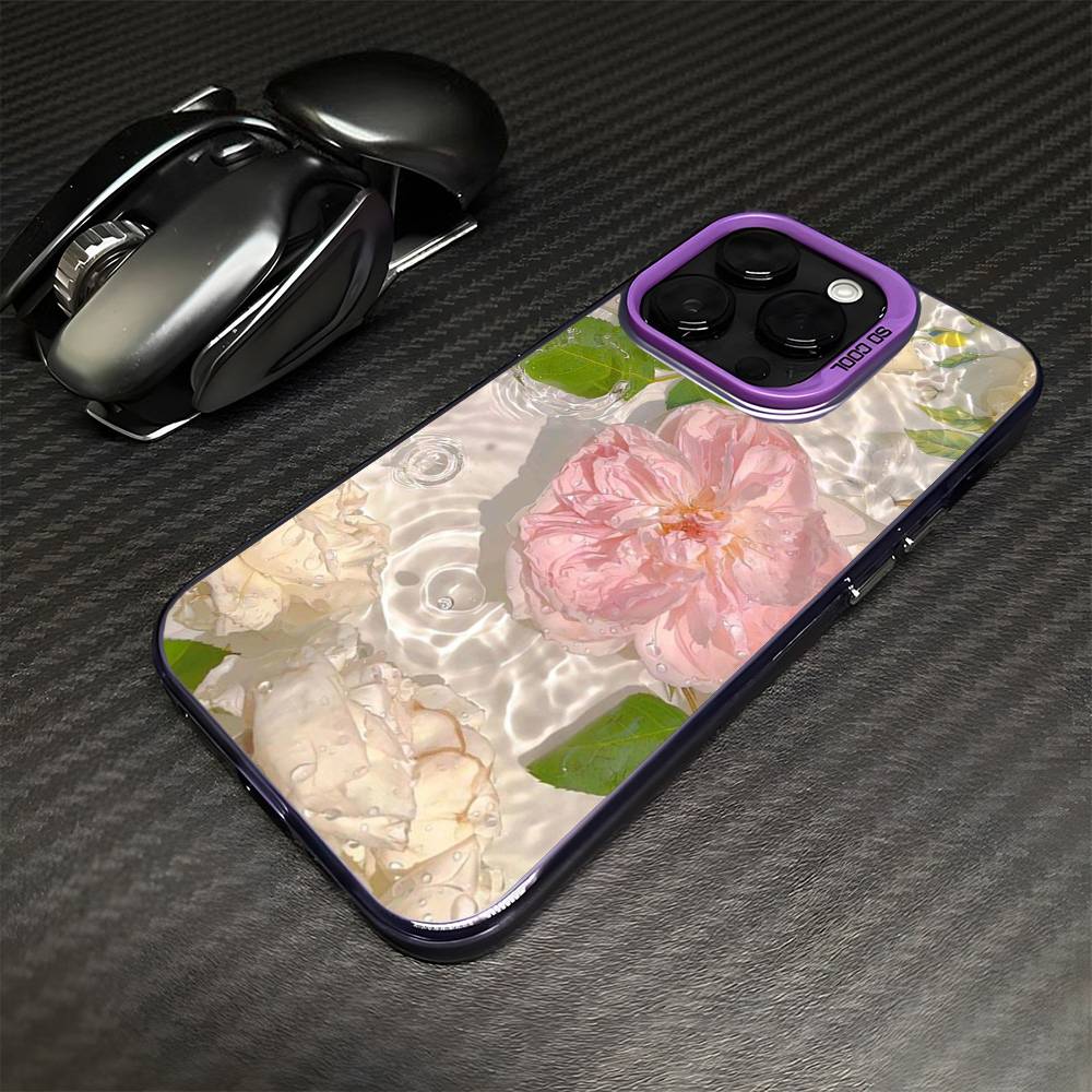 Цветы в воде Реалистичный чехол для телефона для iPhone17,16,15,14,13,12,11 Plus,Pro Max Фиолетовый Матовый Ударопрочный чехол