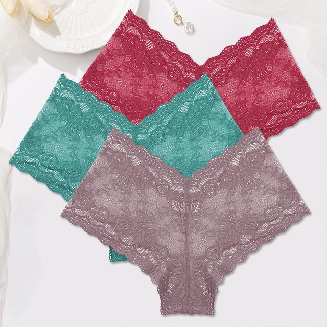 FINETOO Women Lace Boyshort Panties 3Pcs/set Low-Rise Underpants S-XL Ladies Floral Underwear Sexy Panties Comfortable Lingerie