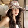 Plaid Fisherman's Hat Children Summer Versatile Big Brim Show Face Small Sun Hat Sunscreen Sun Hat Tide
