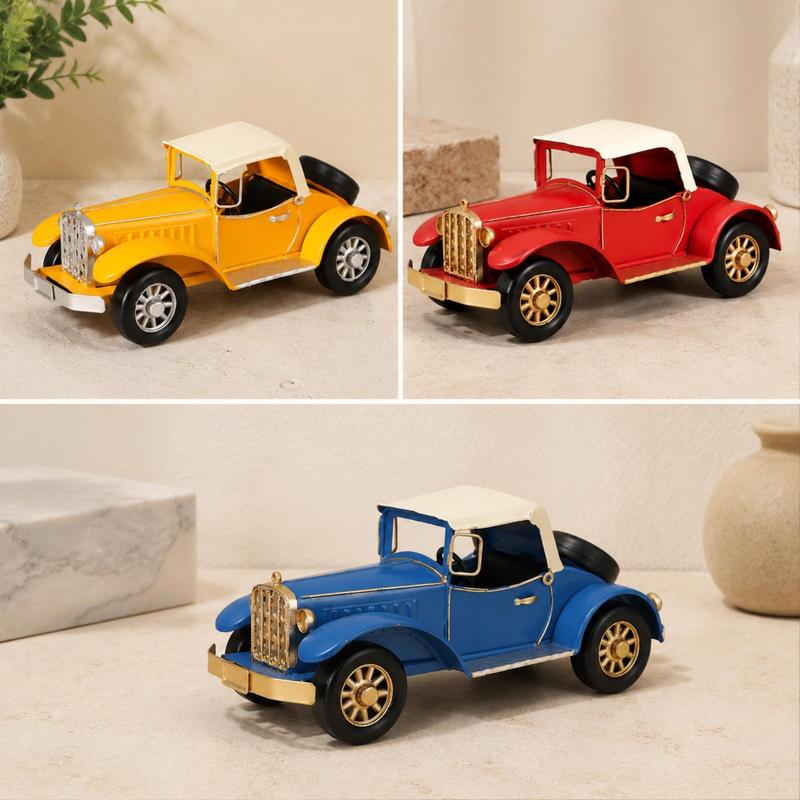 Old School Tin Car Model Decorative Figure for Living Room Shelf Cabinet Retro Vehicle Art