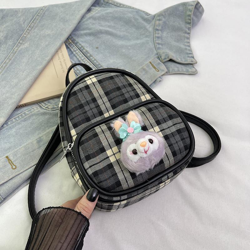 Shelliemay Duffy Simple Plaid Canvas Backpack With Breathable Fabric For College And Casual Outings