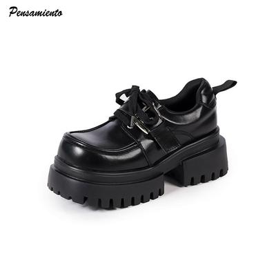 Модные весенне-осенние лакированные лоферы на блочном каблуке в стиле лолита для женщин, модные лоферы на шнуровке на платформе, танкетке, высоком каблуке, готические туфли для девушек, студенческая обувь