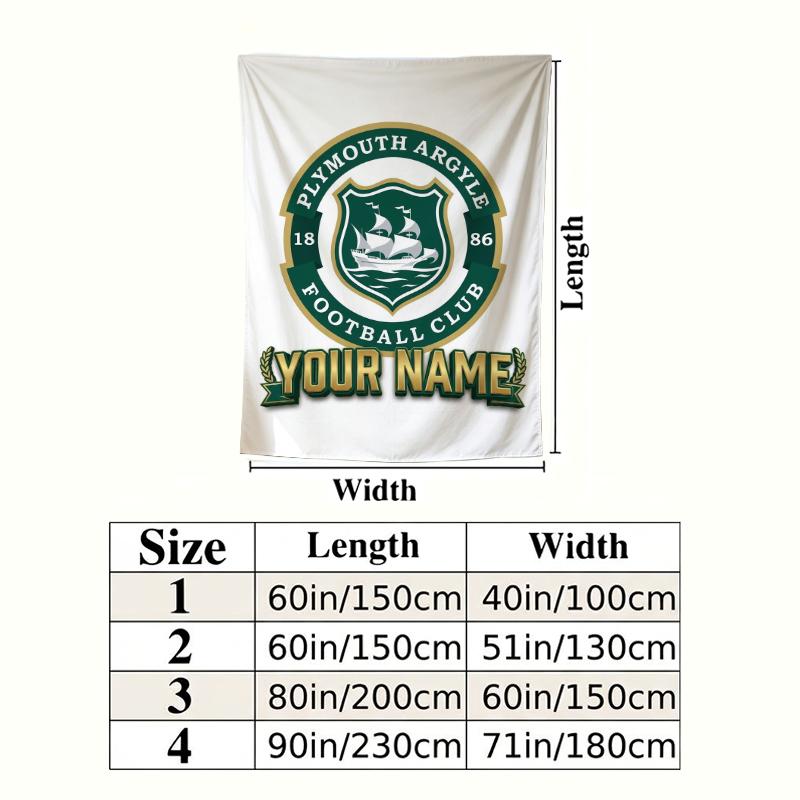 Custom Name Plymouth Argyle Wall Tapestry Aesthetic Wall Hanging Printed Fabric Blanket Decorative Tapestries for Bedroom Living Room Home Decor