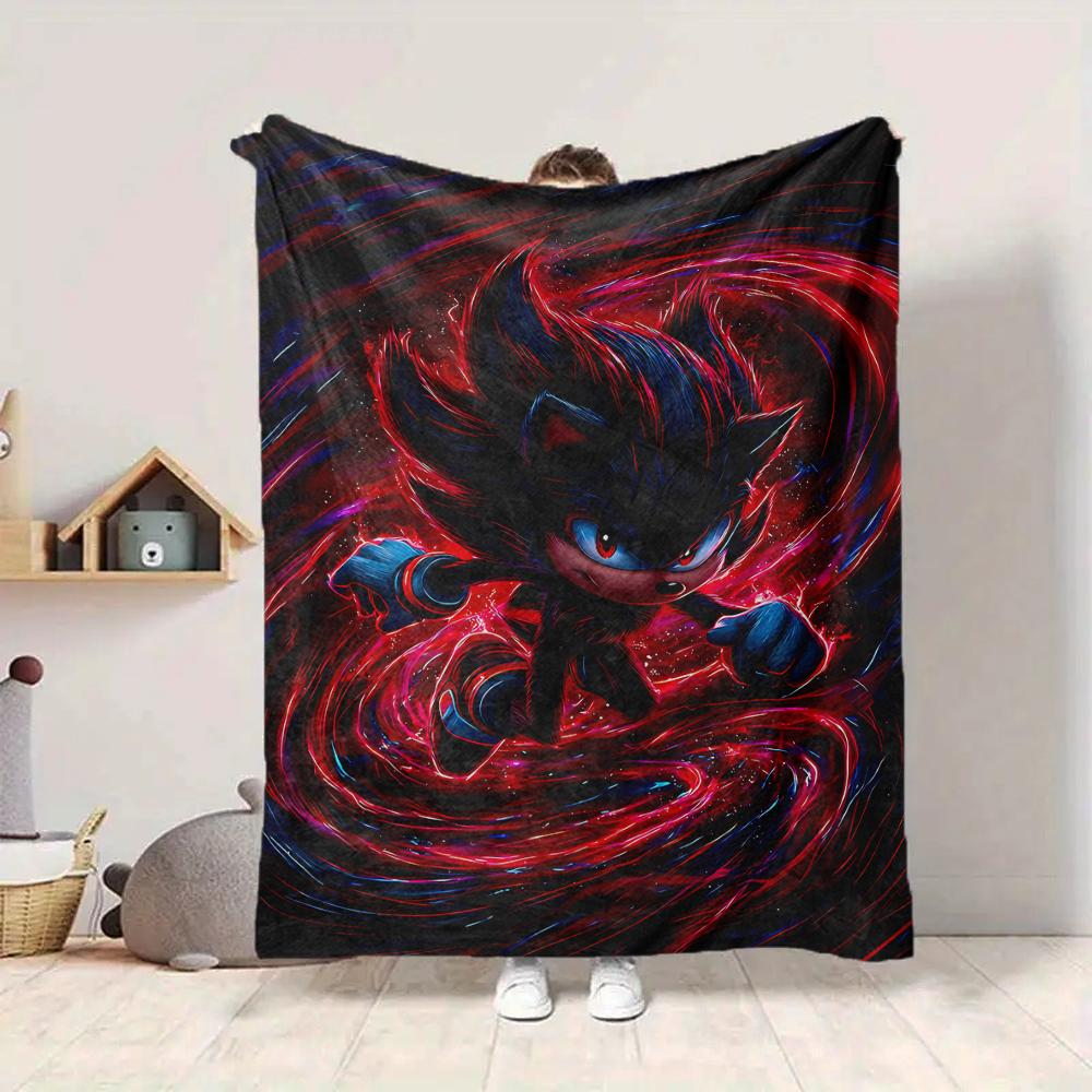 1Pc Dark Sonic Flannel Blanket, Soft And Comfortable, Casual Warm, Camping Travel, Christmas, Halloween Xmas Gift L1524