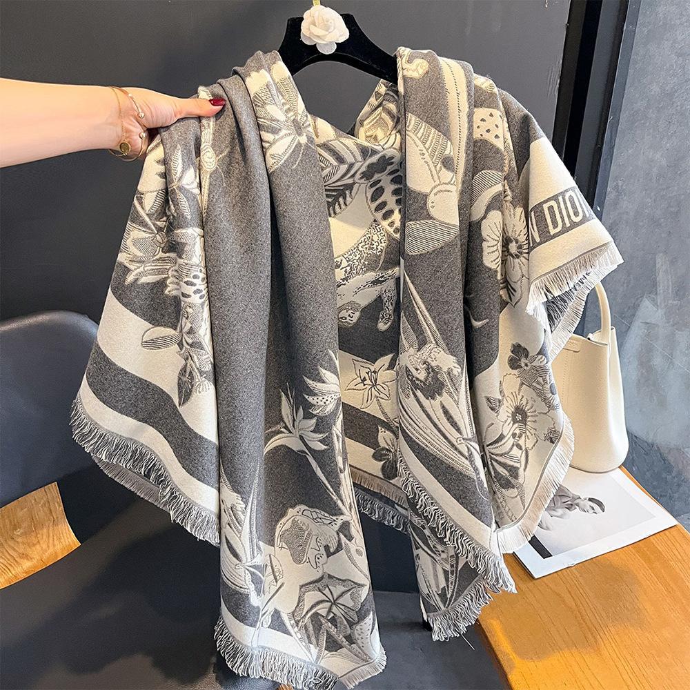 Имитация кашемира Бабочка Большой квадратный шарф Женский Зимний Холодный Платок Двусторонний шарф Утолщенный