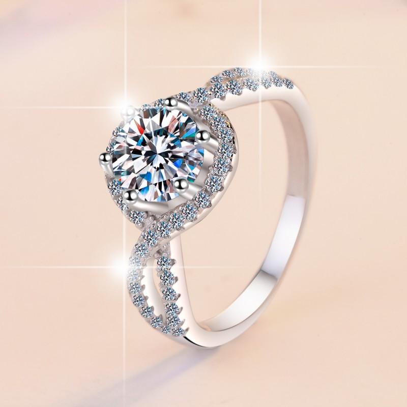 D Color 1ct Moissanite Diamond Ring for Women Sterling Silver S925 Ring Wrapped with Love Engagement Diamond Ring Wedding Ring Gift for Girlfriend