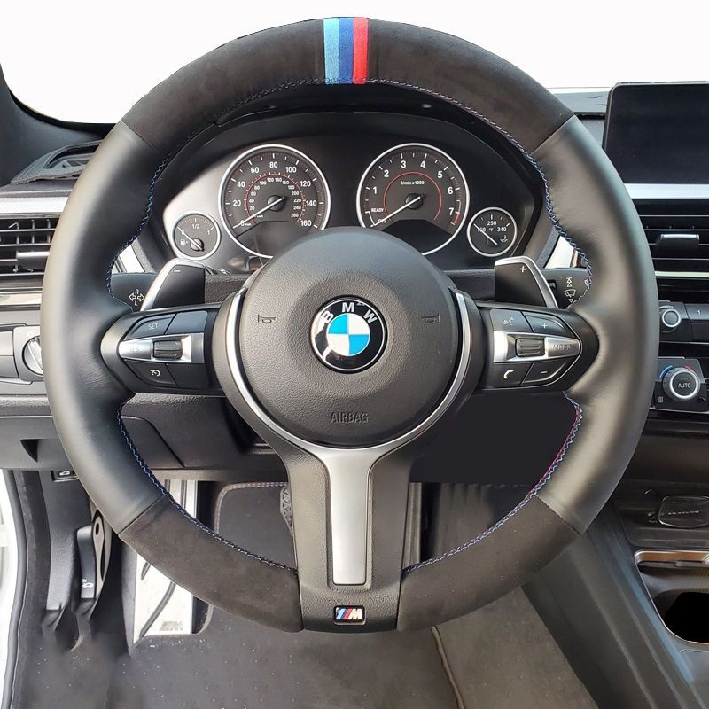 Чехол на руль автомобиля Ручная прошивка Нескользящий для BMW M Sport G30 G02 X5 F40 F41 g82 M4 Сделай сам Мягкая замша Салон автомобиля