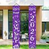 Happy New Year 2026 Door Banner Decoration 71 x 12 Inch Vertical Hanging Porch Sign Purple Butterfly Party Supplies Festive Entryway Welcome Decor